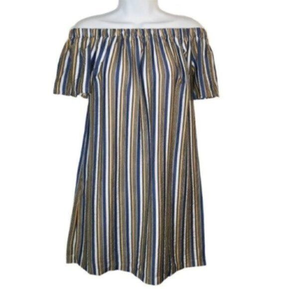 Modcloth Off Shoulder Rayon Mini Dress Cape Cod Cutie Blue S - Picture 1 of 10